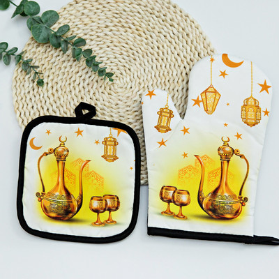 Eid Mubarak cepeškrāsns cimdu spilventiņš musulmaņu ramadāna mikroviļņu krāsns BBQ pretkarstuma izolācijas paklājiņš islāms cepšanai virtuves aksesuāri dekors