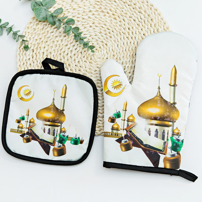 Eid Mubarak cepeškrāsns cimdu spilventiņš musulmaņu ramadāna mikroviļņu krāsns BBQ pretkarstuma izolācijas paklājiņš islāms cepšanai virtuves aksesuāri dekors