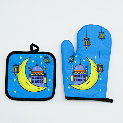 Eid Mubarak cepeškrāsns cimdu spilventiņš musulmaņu ramadāna mikroviļņu krāsns BBQ pretkarstuma izolācijas paklājiņš islāms cepšanai virtuves aksesuāri dekors