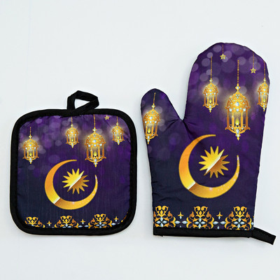 Eid Mubarak cepeškrāsns cimdu spilventiņš musulmaņu ramadāna mikroviļņu krāsns BBQ pretkarstuma izolācijas paklājiņš islāms cepšanai virtuves aksesuāri dekors