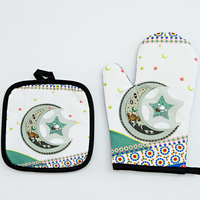 Eid Mubarak cepeškrāsns cimdu spilventiņš musulmaņu ramadāna mikroviļņu krāsns BBQ pretkarstuma izolācijas paklājiņš islāms cepšanai virtuves aksesuāri dekors