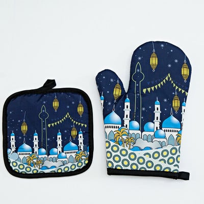 Eid Mubarak cepeškrāsns cimdu spilventiņš musulmaņu ramadāna mikroviļņu krāsns BBQ pretkarstuma izolācijas paklājiņš islāms cepšanai virtuves aksesuāri dekors