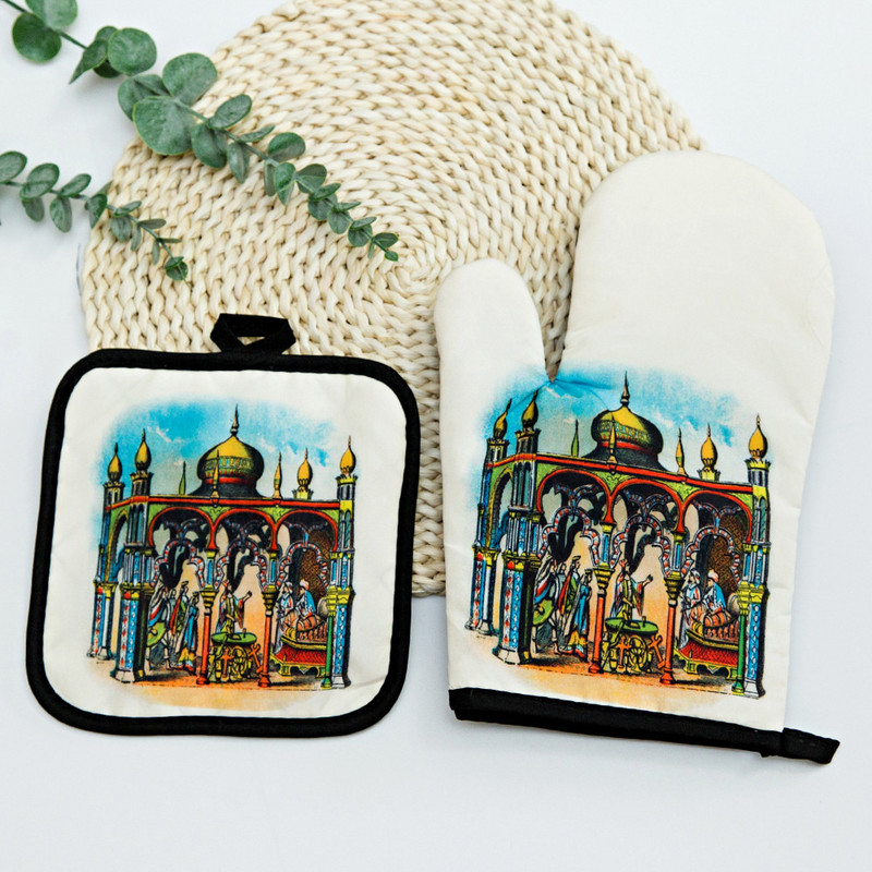 Eid Mubarak cepeškrāsns cimdu spilventiņš musulmaņu ramadāna mikroviļņu krāsns BBQ pretkarstuma izolācijas paklājiņš islāms cepšanai virtuves aksesuāri dekors