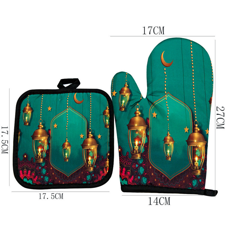 Eid Mubarak cepeškrāsns cimdu spilventiņš musulmaņu ramadāna mikroviļņu krāsns BBQ pretkarstuma izolācijas paklājiņš islāms cepšanai virtuves aksesuāri dekors
