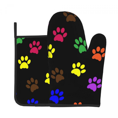 Kutya Mancs Szivárvány Konyhai Kesztyű Állat Szigetelő Grill Légsütő Ujj edénytartó Meleg sütőtál tál kesztyű szett