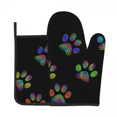 Kutya Mancs Szivárvány Konyhai Kesztyű Állat Szigetelő Grill Légsütő Ujj edénytartó Meleg sütőtál tál kesztyű szett