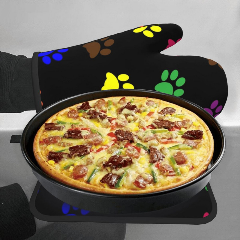 Kutya Mancs Szivárvány Konyhai Kesztyű Állat Szigetelő Grill Légsütő Ujj edénytartó Meleg sütőtál tál kesztyű szett