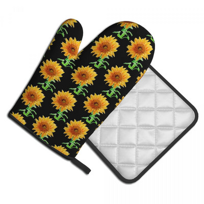 Akvarell napraforgó konyhai kesztyű napraforgó pop art Anti Heat forró sütőtál kesztyű edénytartó grill kesztyű szett