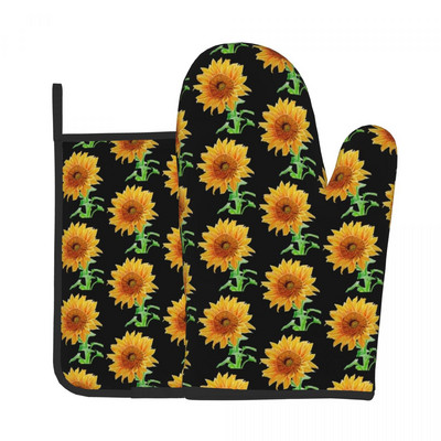 Akvarelis Saulespuķu Virtuves Cimds Saulespuķes Pop Art Anti Heat Karstā Cepeškrāsns Bļoda Dūriņa Poda Turētājs Grila dūraiņu Komplekts