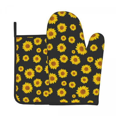 Akvarelis Saulespuķu Virtuves Cimds Saulespuķes Pop Art Anti Heat Karstā Cepeškrāsns Bļoda Dūriņa Poda Turētājs Grila dūraiņu Komplekts