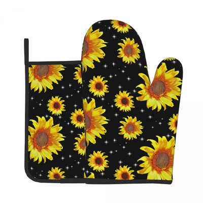 Akvarelis Saulespuķu Virtuves Cimds Saulespuķes Pop Art Anti Heat Karstā Cepeškrāsns Bļoda Dūriņa Poda Turētājs Grila dūraiņu Komplekts