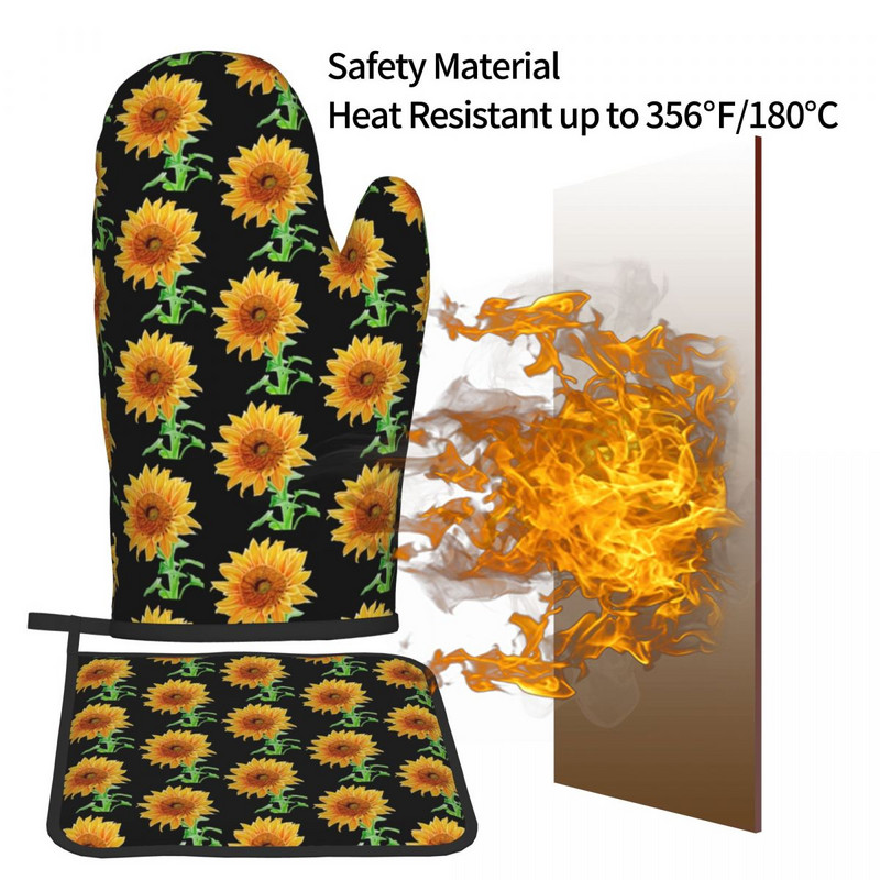Akvarelis Saulespuķu Virtuves Cimds Saulespuķes Pop Art Anti Heat Karstā Cepeškrāsns Bļoda Dūriņa Poda Turētājs Grila dūraiņu Komplekts