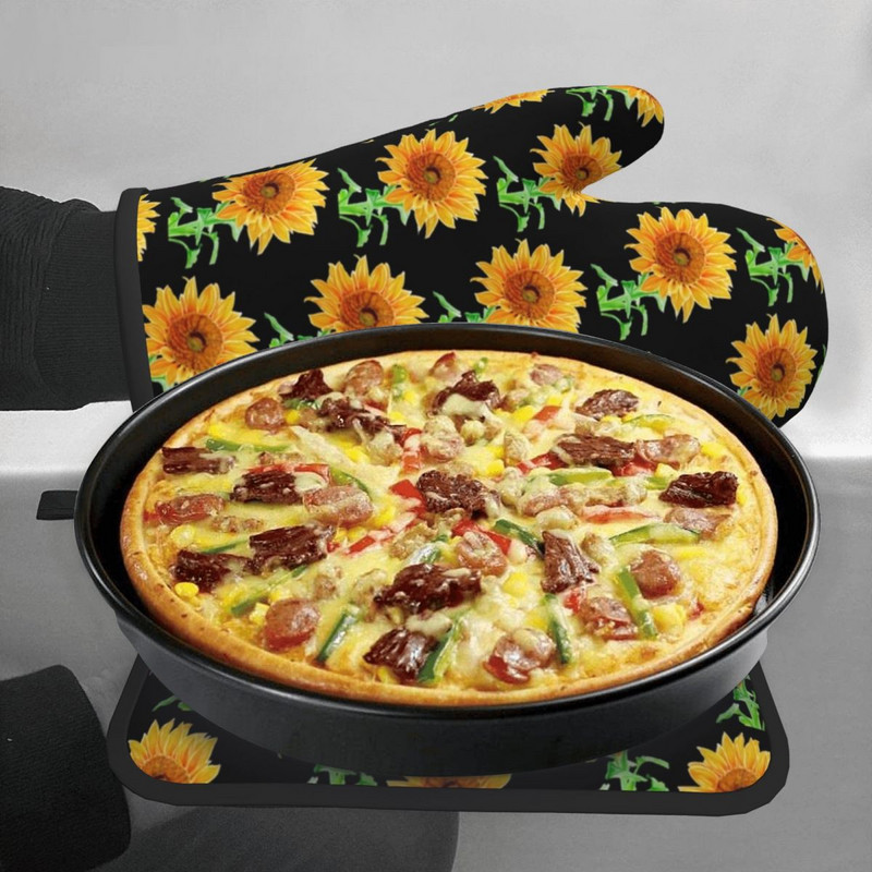 Akvarelis Saulespuķu Virtuves Cimds Saulespuķes Pop Art Anti Heat Karstā Cepeškrāsns Bļoda Dūriņa Poda Turētājs Grila dūraiņu Komplekts