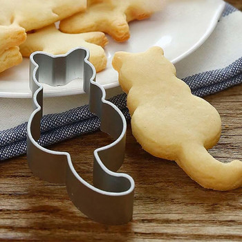 Φόρμα για μπισκότα γατάκι Χαριτωμένο φοντάν μπισκότων σε σχήμα γάτας Κόφτης ζαχαροπλαστικής ψησίματος μετάλλου κοπής