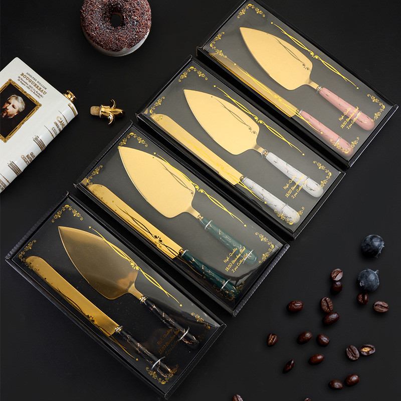 Nerūsējošā tērauda pasniegšanas kūka Zelta lāpstiņa pīrāgs konditorejas izstrādājumu griešanas nazis Fondant dalītājs maize Picas griezējs Butte lāpstiņa cepšanas rīks