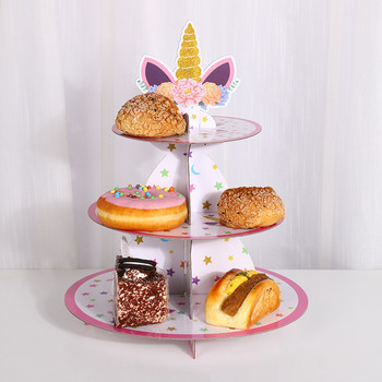3 нива Десертни кексчета Еднорог Рафт Декорация за рожден ден Поставка за витрини Консумативи за сватбено тържество Хартия Поставка за торта Кула за сервиране