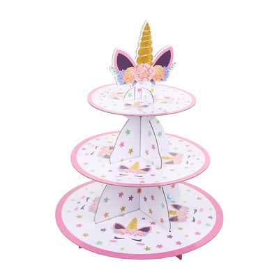 3 niveluri Desert cupcake Raft cu unicorn Decor pentru ziua de naștere Suport de afișare Suport pentru petrecere de nuntă Suport de hârtie pentru tort Turnul de servire