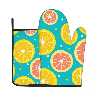 Citronu apdruka 2gab. Mitt Hot Pad Zaļās lapas Grils Gaisa Fryer Karstumizturīgs Virtuves cimdi Mikroviļņu krāsns Cepeškrāsns dūraiņu komplekts