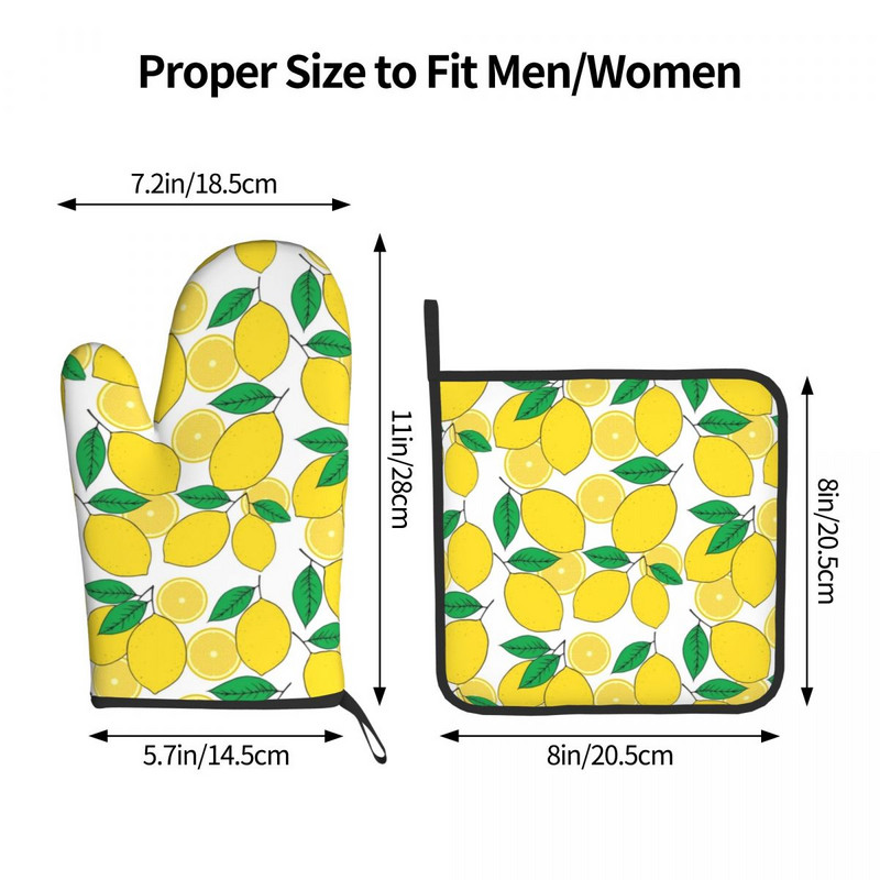 Citronu apdruka 2gab. Mitt Hot Pad Zaļās lapas Grils Gaisa Fryer Karstumizturīgs Virtuves cimdi Mikroviļņu krāsns Cepeškrāsns dūraiņu komplekts