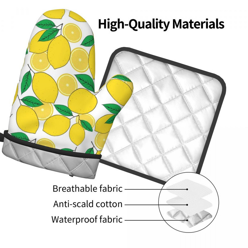 Citronu apdruka 2gab. Mitt Hot Pad Zaļās lapas Grils Gaisa Fryer Karstumizturīgs Virtuves cimdi Mikroviļņu krāsns Cepeškrāsns dūraiņu komplekts