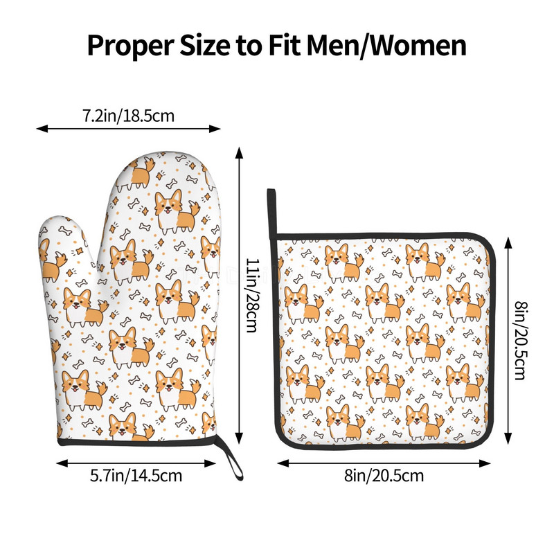 Kawaii Corgi karstumizturīgi cepeškrāsns dūraiņi un katlu turētāji, neslīdoši biezi virtuves mikroviļņu cimdi gatavošanai, cepšanai, grilēšanai