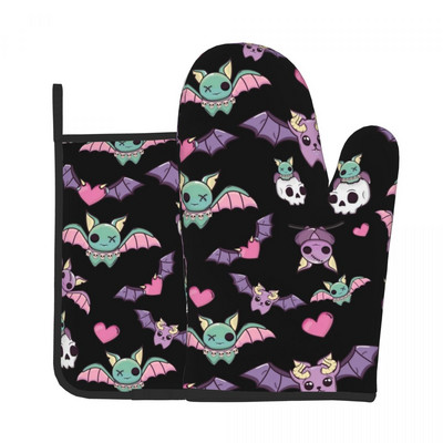 Krāsaini galvaskausi virtuves cimds Abstract Skull Print karstumizturīgs BBQ maizes dūrainis podiņa turētājs karstā cepeškrāsns bļodas dūraiņu komplekts