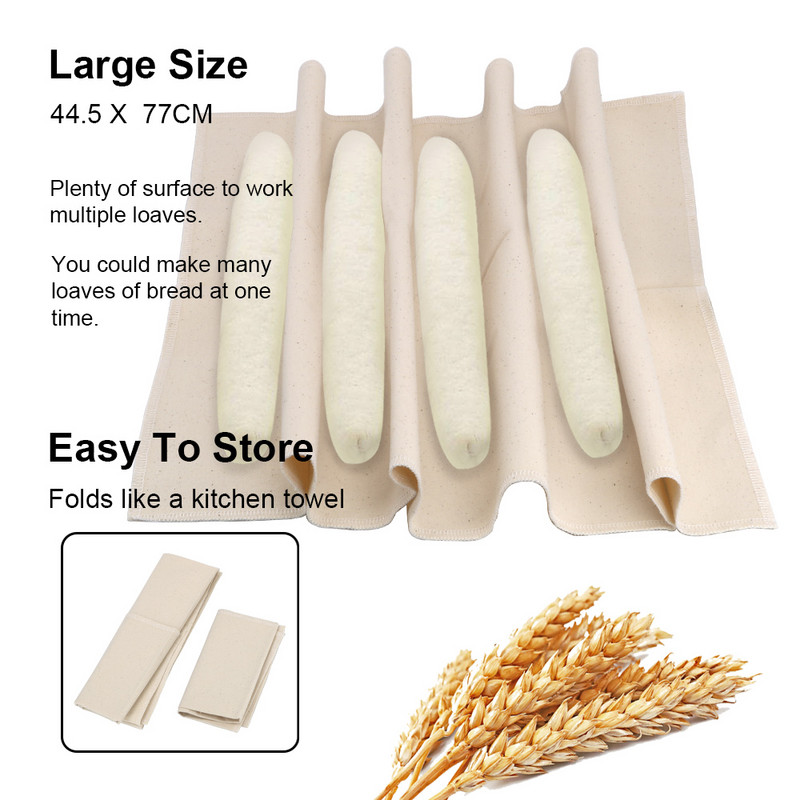Péksütemény-sütőheveder vászon erjesztett ruha sütőszőnyeg tészta sütőedények kenyérsütő bagett lenvászon