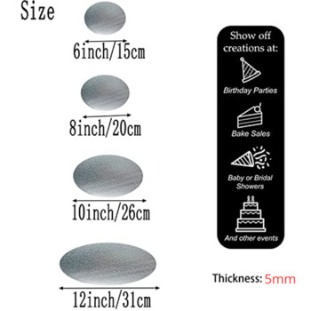 4 опаковки сребърни дъски за торта със скрепер Сребрист фолио Кръгли кръгове за торта 6,8,10,12 инча Основа за торта Картон за многократна употреба за печене на торта