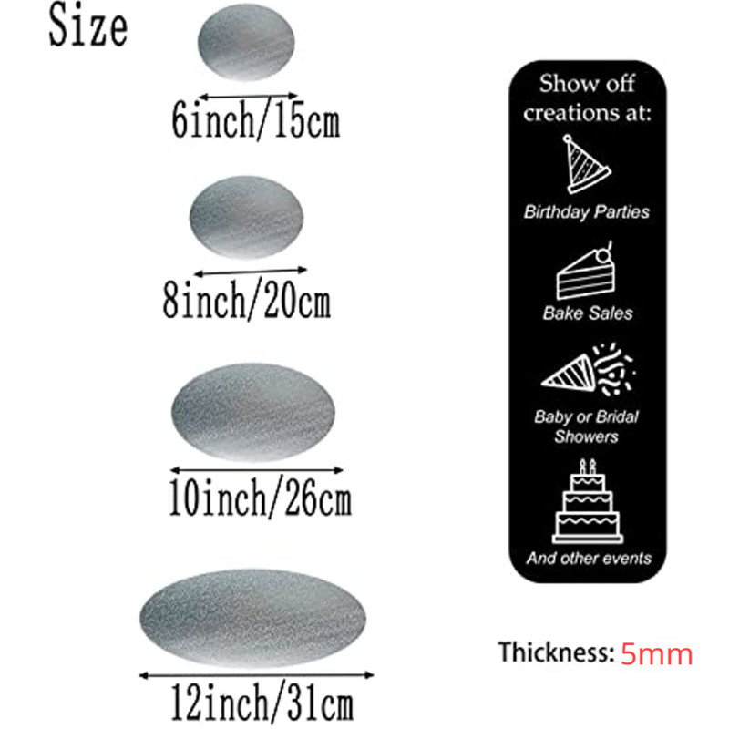 4 Iepakojiet sudraba kūku dēļus ar skrāpējamās folijas apaļajiem kūkas apļiem 6,8,10,12 collu kūkas pamatnes kartons, atkārtoti lietojams kūkas cepšanai