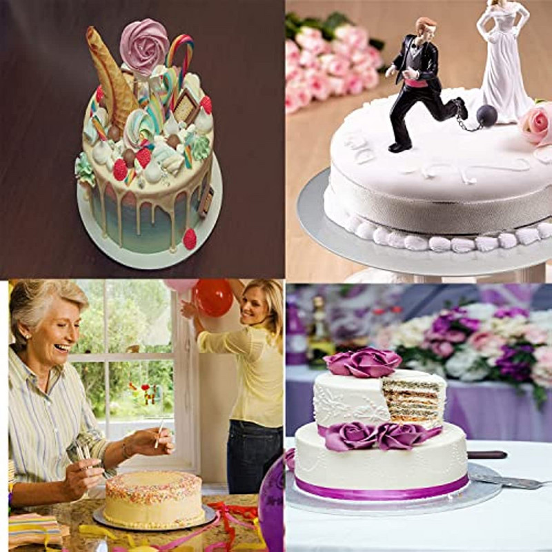 4 Iepakojiet sudraba kūku dēļus ar skrāpējamās folijas apaļajiem kūkas apļiem 6,8,10,12 collu kūkas pamatnes kartons, atkārtoti lietojams kūkas cepšanai