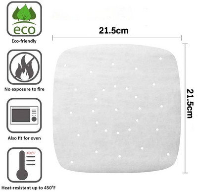 100 gab Air Fryer pergamenta papīra ieliktņi 9 collu cepampapīrs Kvadrātveida perforēts pergamenta papīrs tvaicētājiem kūkas pannas cepšanai cepeškrāsnī