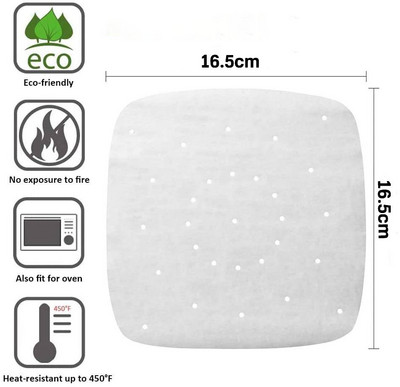 100 gab Air Fryer pergamenta papīra ieliktņi 9 collu cepampapīrs Kvadrātveida perforēts pergamenta papīrs tvaicētājiem kūkas pannas cepšanai cepeškrāsnī