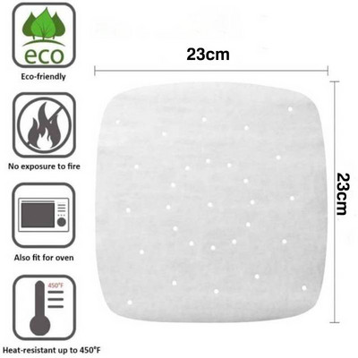 100 gab Air Fryer pergamenta papīra ieliktņi 9 collu cepampapīrs Kvadrātveida perforēts pergamenta papīrs tvaicētājiem kūkas pannas cepšanai cepeškrāsnī