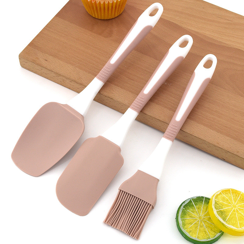 Set de 3 ustensile de bucătărie din silicon împărțit Set de unelte de copt Perie de ulei Racletă pentru cremă Spatulă Accesorii pentru copt de bucătărie