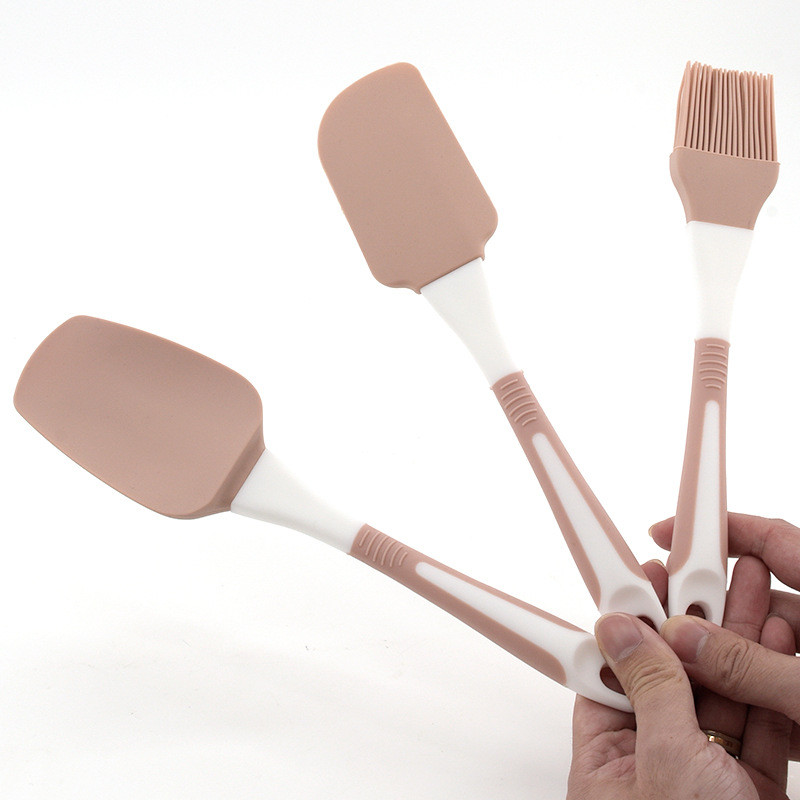 Set de 3 ustensile de bucătărie din silicon împărțit Set de unelte de copt Perie de ulei Racletă pentru cremă Spatulă Accesorii pentru copt de bucătărie
