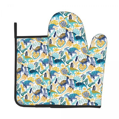 Mīlīgs krāsains dinozauru virtuves cimds Tyrannosaurus Rex dinozauru karstumizturīgs BBQ maizes cimdu turētājs karstā cepeškrāsns bļodas dūraiņu komplekts