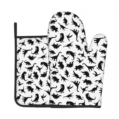 Mīlīgs krāsains dinozauru virtuves cimds Tyrannosaurus Rex dinozauru karstumizturīgs BBQ maizes cimdu turētājs karstā cepeškrāsns bļodas dūraiņu komplekts
