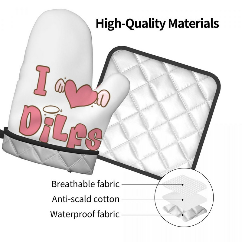 I Love Hot Dads Dilfs virtuves cimds rozā eņģeļa spārni Y2K karstumizturīgs karstā cepeškrāsns bļoda dūraiņa podu turētājs grila dūraiņu komplekts