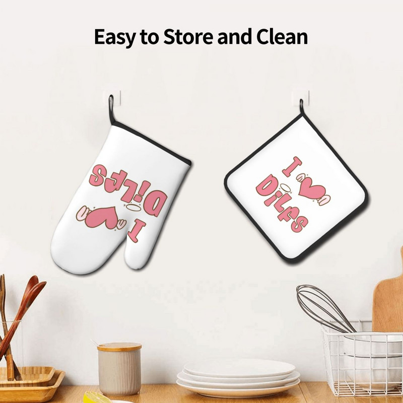 I Love Hot Dads Dilfs virtuves cimds rozā eņģeļa spārni Y2K karstumizturīgs karstā cepeškrāsns bļoda dūraiņa podu turētājs grila dūraiņu komplekts