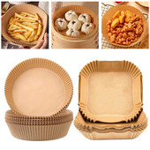 50 gab vienreizējās lietošanas gaisa cepšanas papīra čaulas 16 CM Eļļas necaurlaidīga ūdensnecaurlaidīga Airfryer Nepiedegoša vienreizējās gatavošanas papīra paplātes Cepamais papīrs