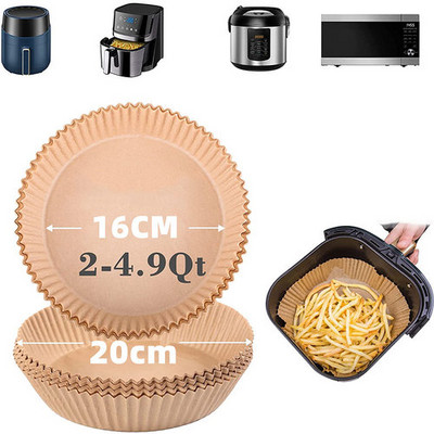 50 gab vienreizējās lietošanas gaisa cepšanas papīra čaulas 16 CM Eļļas necaurlaidīga ūdensnecaurlaidīga Airfryer Nepiedegoša vienreizējās gatavošanas papīra paplātes Cepamais papīrs