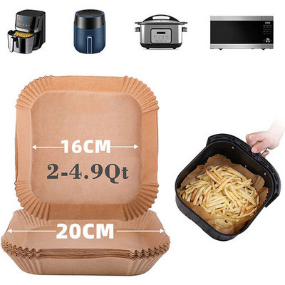 50 gab vienreizējās lietošanas gaisa cepšanas papīra čaulas 16 CM Eļļas necaurlaidīga ūdensnecaurlaidīga Airfryer Nepiedegoša vienreizējās gatavošanas papīra paplātes Cepamais papīrs