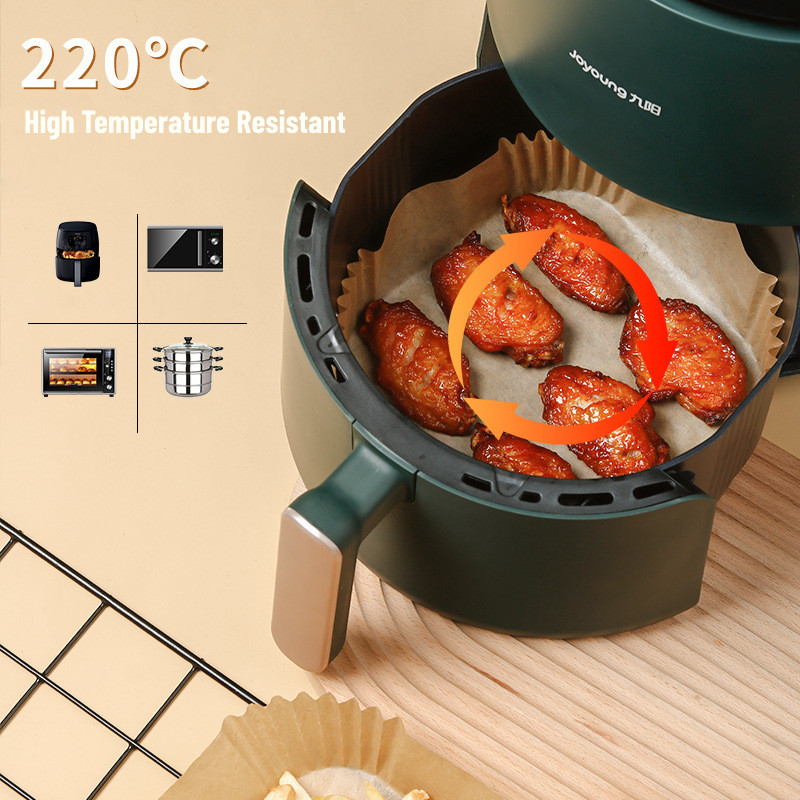 50 gab vienreizējās lietošanas gaisa cepšanas papīra čaulas 16 CM Eļļas necaurlaidīga ūdensnecaurlaidīga Airfryer Nepiedegoša vienreizējās gatavošanas papīra paplātes Cepamais papīrs