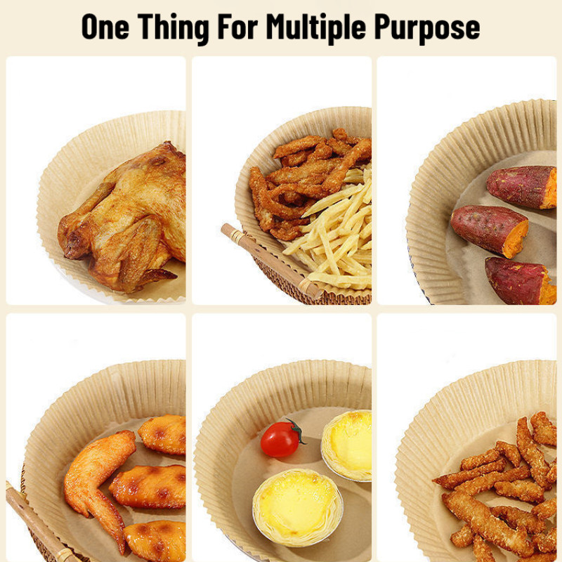 50 gab vienreizējās lietošanas gaisa cepšanas papīra čaulas 16 CM Eļļas necaurlaidīga ūdensnecaurlaidīga Airfryer Nepiedegoša vienreizējās gatavošanas papīra paplātes Cepamais papīrs