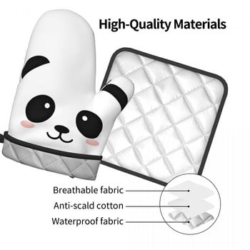 Γάντια κουζίνας Panda Bear Kawaii Heat Resist Grill Air Fryer Θήκη κατσαρόλας με γάντια Σετ γάντια φούρνου μικροκυμάτων