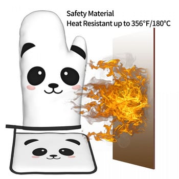 Γάντια κουζίνας Panda Bear Kawaii Heat Resist Grill Air Fryer Θήκη κατσαρόλας με γάντια Σετ γάντια φούρνου μικροκυμάτων