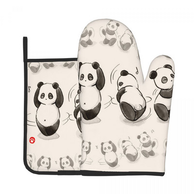 Panda Bear Kuhinjske rukavice Kawaii Heat Resist Grill Air Fryer Miten Držač za lonce Set rukavica za mikrovalnu pećnicu