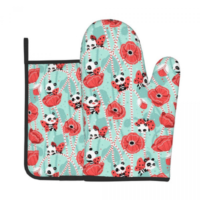 Panda Bear Kuhinjske rukavice Kawaii Heat Resist Grill Air Fryer Miten Držač za lonce Set rukavica za mikrovalnu pećnicu