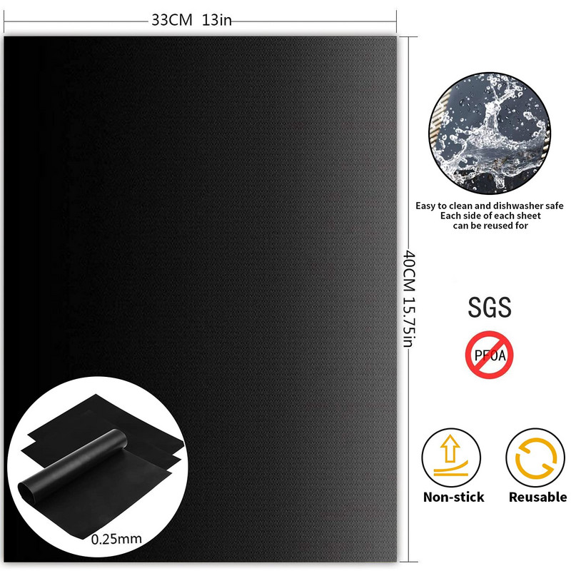 1/3/5 vnt BBQ grilio kilimėlis lauko kepsninė, nepridegantis padėklas Daugkartinė kepimo lėkštė vakarėliui PTFE grilio kilimėlio priedai