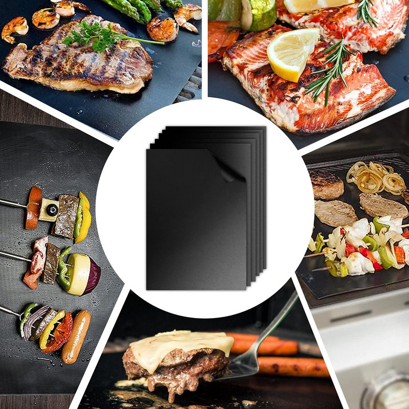 1/3/5 vnt BBQ grilio kilimėlis lauko kepsninė, nepridegantis padėklas Daugkartinė kepimo lėkštė vakarėliui PTFE grilio kilimėlio priedai
